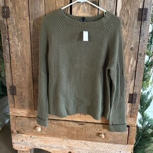 NWT TALBOTS RIBBED CREW GREEN WOMEN'S SWEATER WOOL BLEND L LARGE PETITE NEW